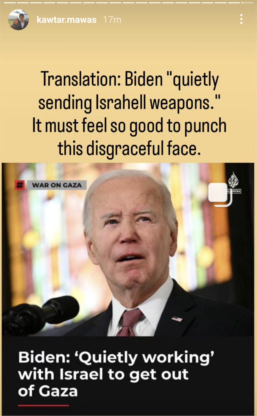 To the contrary, Kawtar calls for violence against Joe Biden.